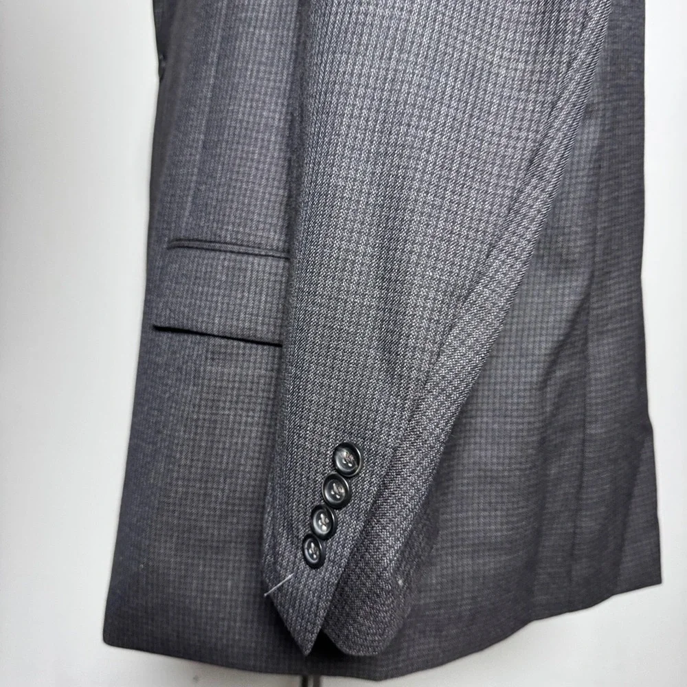 Pronto Uomo Platinum Sport Coat Mens 52L Brown Micro-Check Wool Executive Blazer